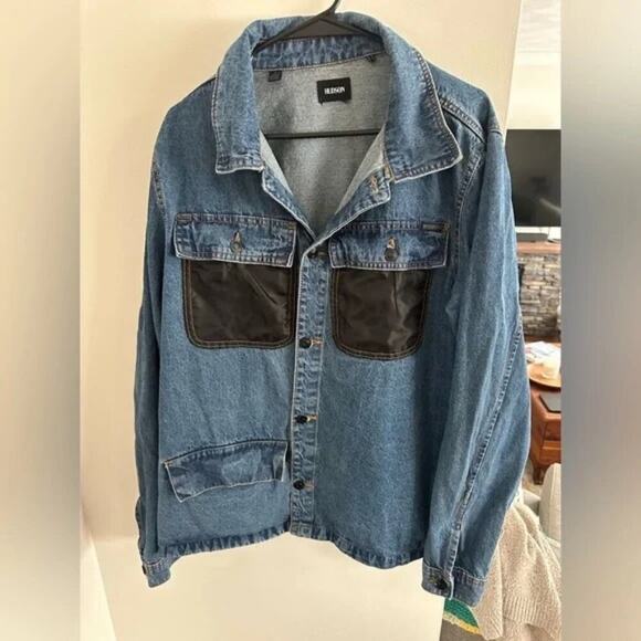 HUDSON Men’s Denim Trucker Jacket Large Blue Black Pockets - Picture 1 of 6